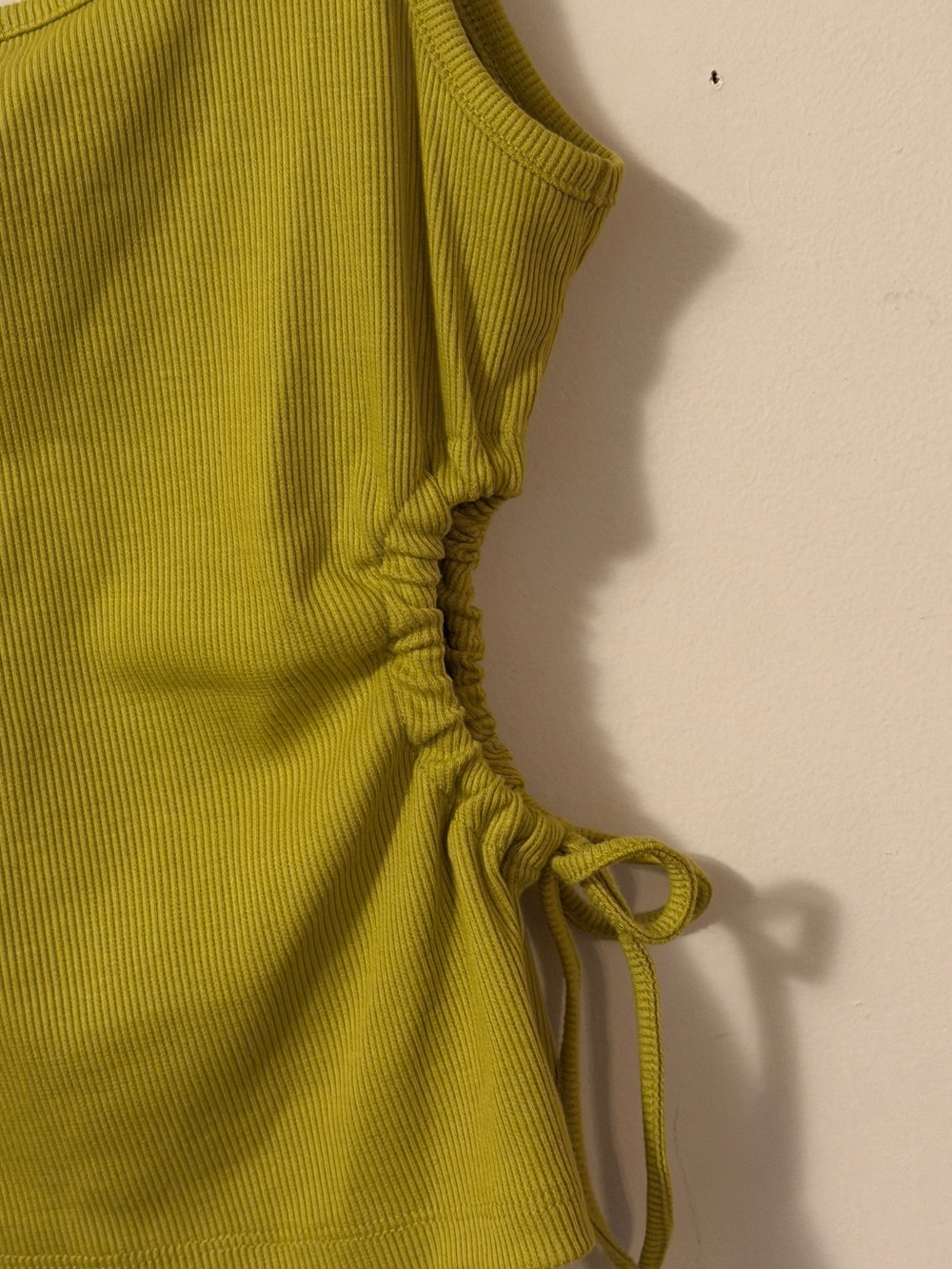 Chartreuse Ribbed Tank Top with Side Tie - Picture 2 of 3